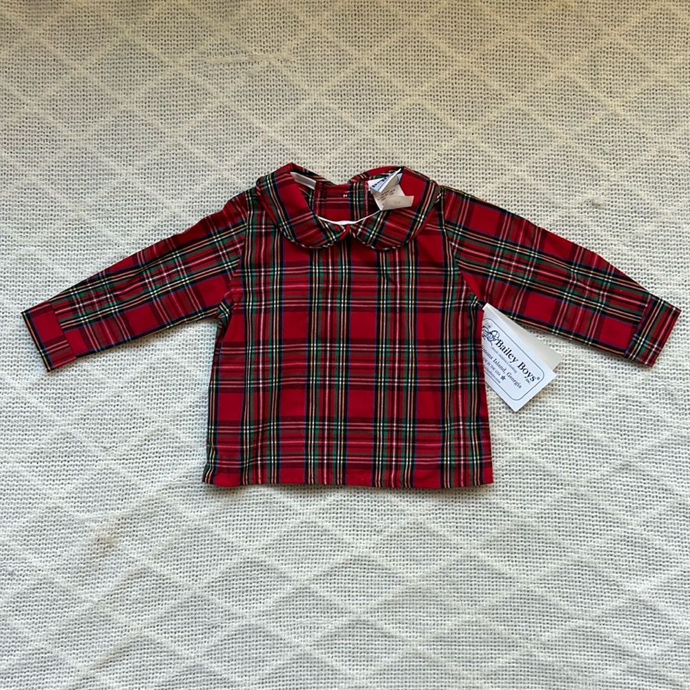 NWT 🎄CHRISTMAS🎄 Bailey Boys tartan plaid piped shirt w Peter Pan collar, 6mo